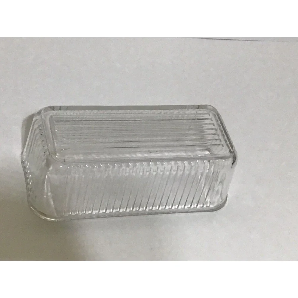Vintage Federal Glass Ribbed Oblong Refrigerator Dish With Lid 8 inches Embossed